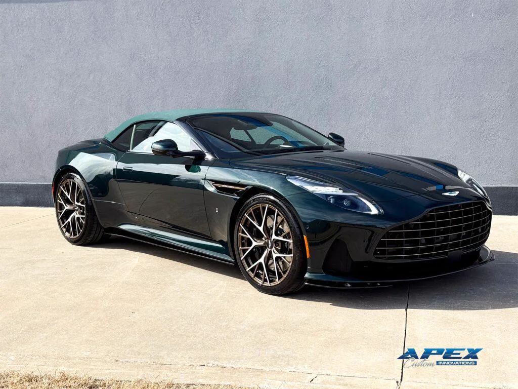 Dark green Aston Martin DB12 Volante protected with full-body XPEL paint protection film